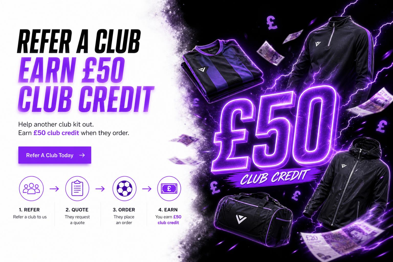 Refer a club and earn £50 Club Credit — grassroots football community initiative by Hackin Sportswear